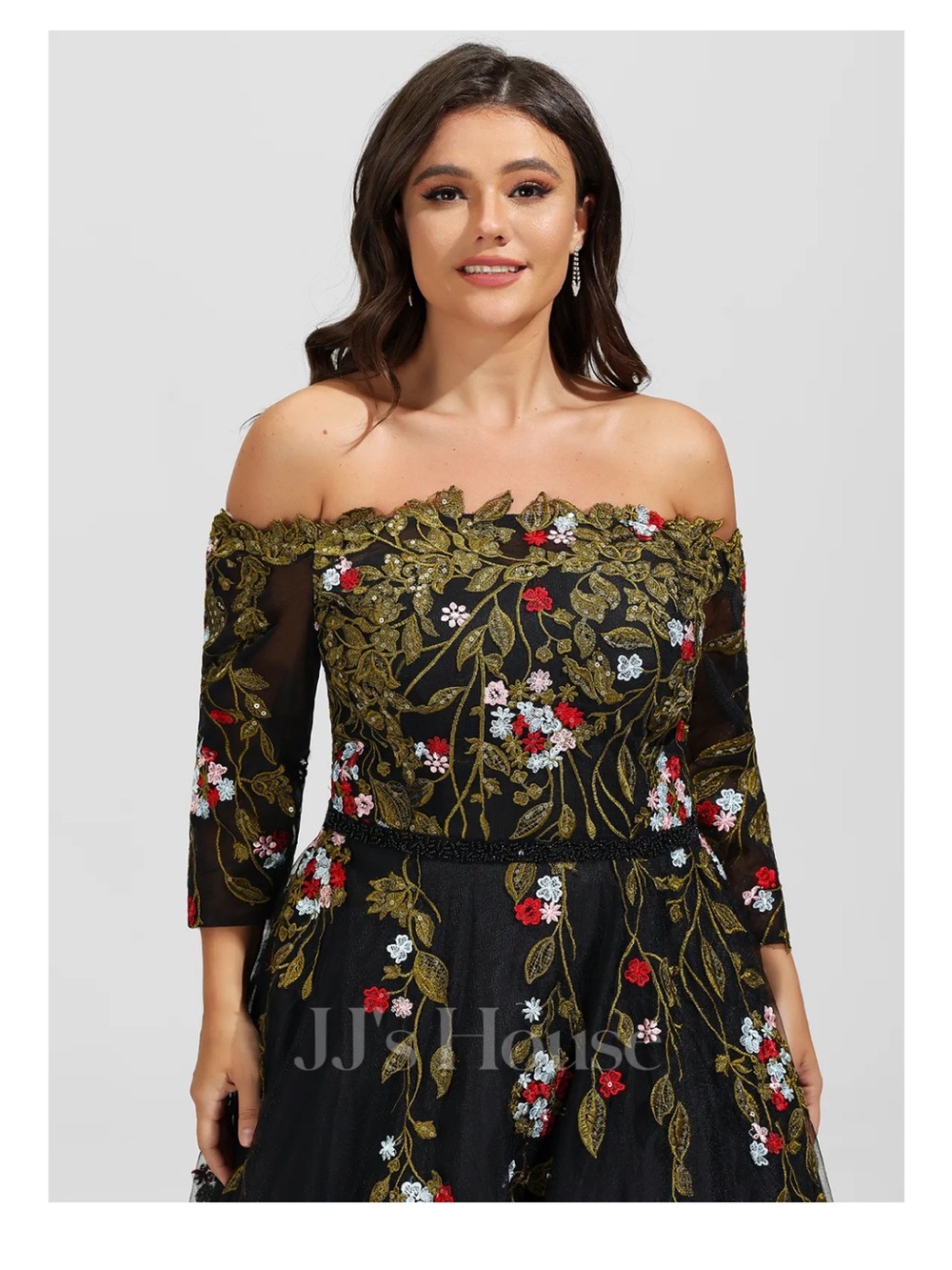JJs House Black Off-Shoulder Embroidered Evening Dress Plus Size 22 W - Picture 6 of 12